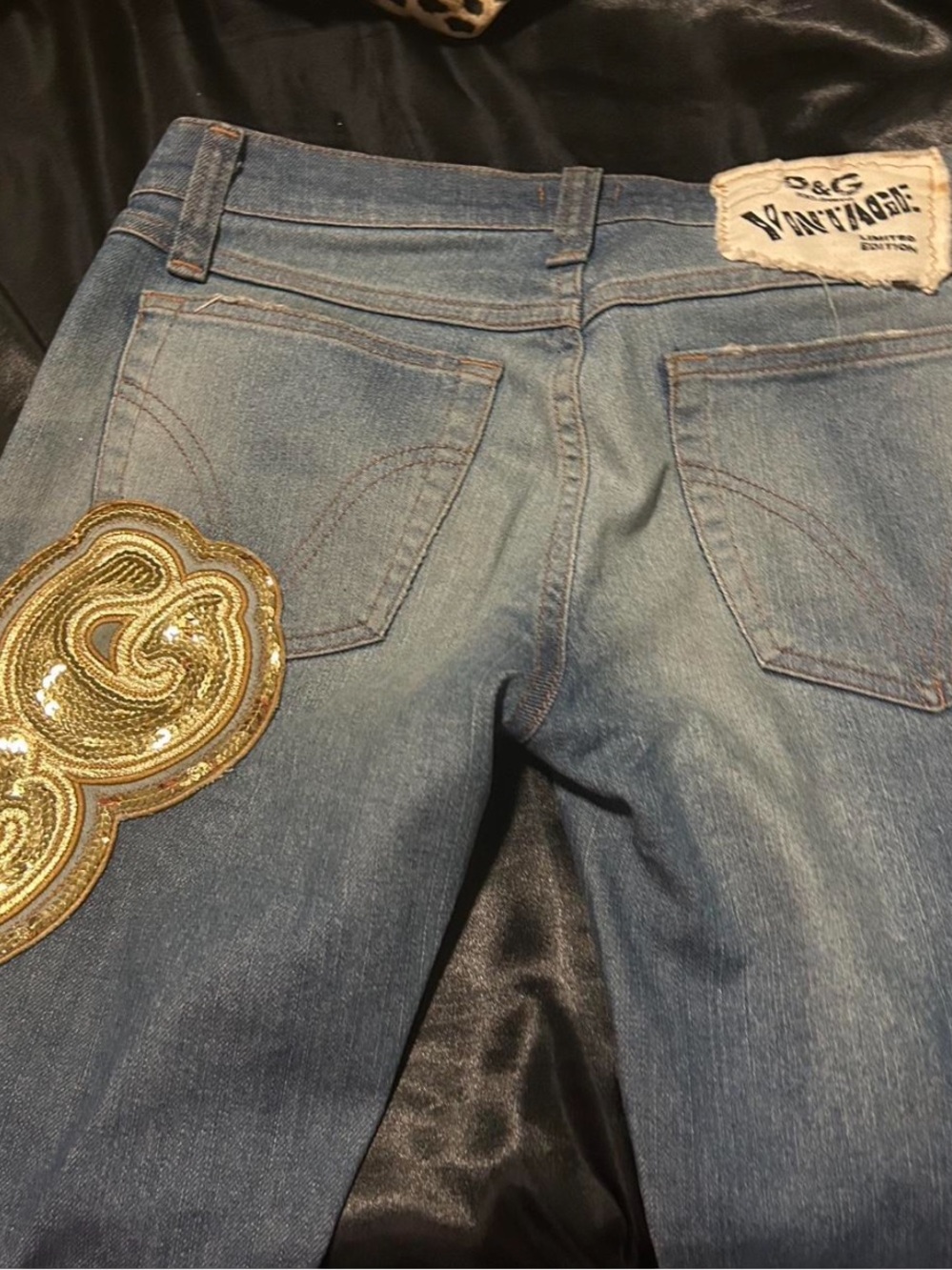 Vintage D&G Blue Boot Cut Jeans with Gold Sequin Patch